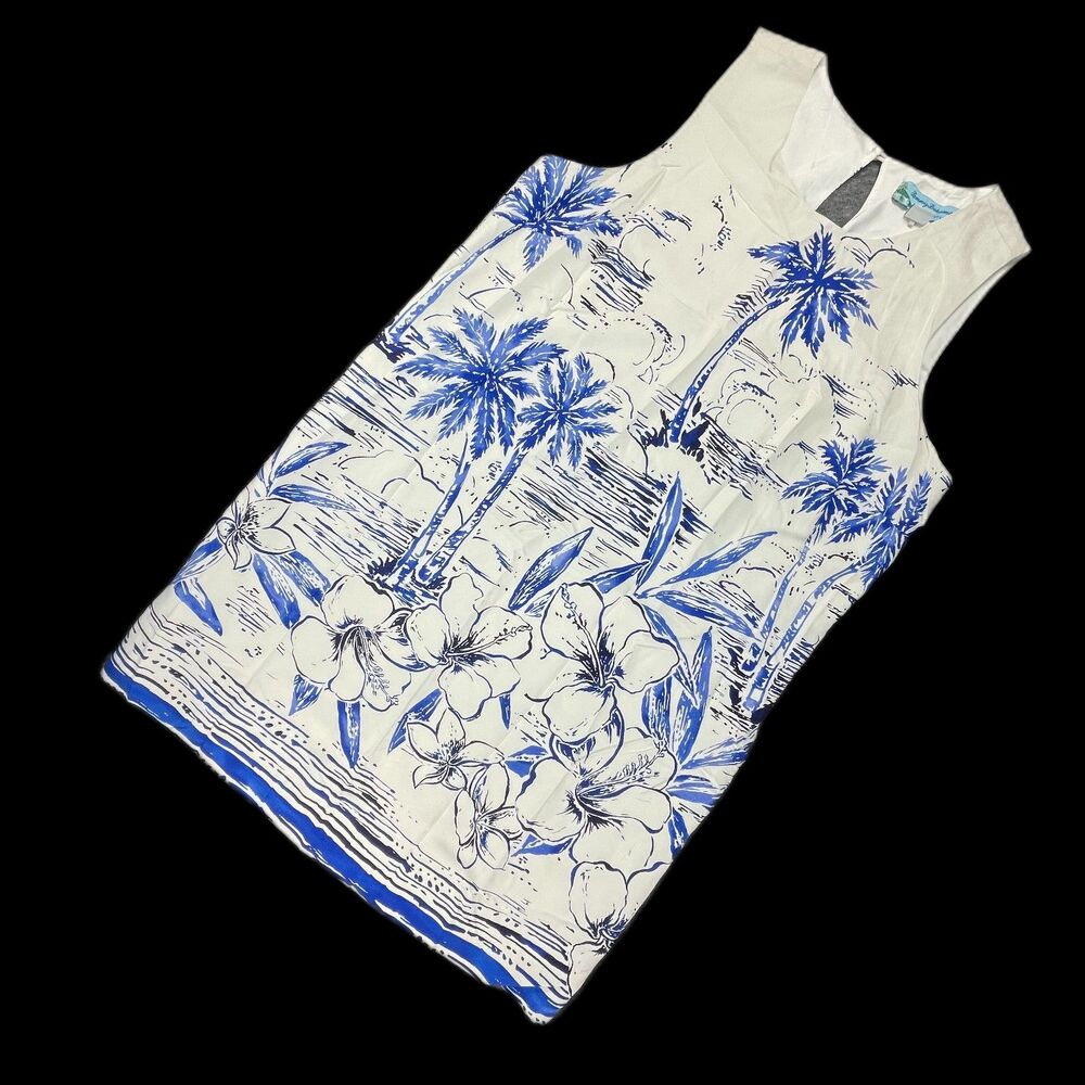 Tommy Bahama 30th Anniversary Silk Dress L Sparkling Sea Tropical Blue Resort